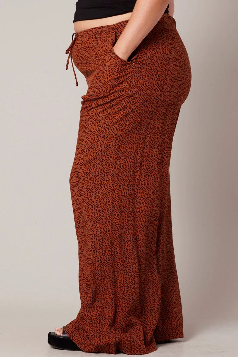 StaticResistantMaterial Brown Geo Wide Leg Pants High Rise