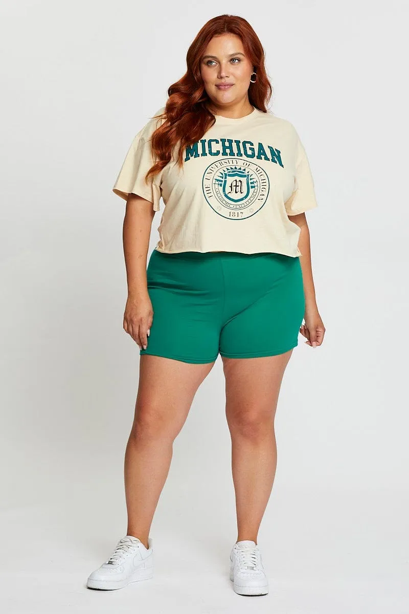White Crop T-shirt Michigan Short Sleeve Cotton Semi Perfect Layer Comfort Design