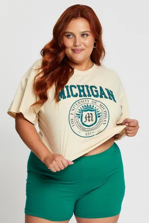 White Crop T-shirt Michigan Short Sleeve Cotton Semi Ethically Sourced Materials Formal Occasion