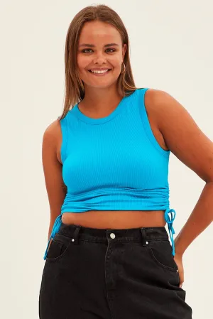 Flexible Material Seasonal Fashion Blue Ruched Tank Top Seamless