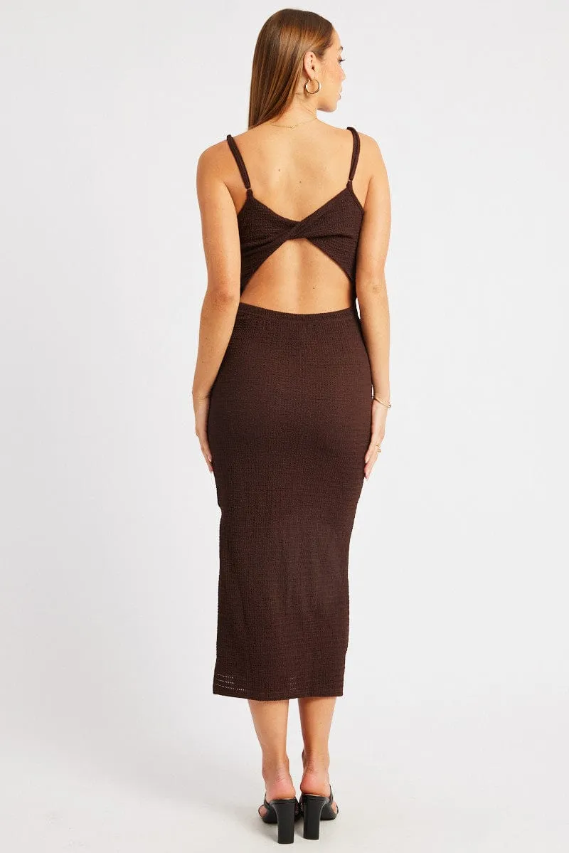 Comfortable Jumpsuit Brown Bodycon Dress Singlet Textured Midi
