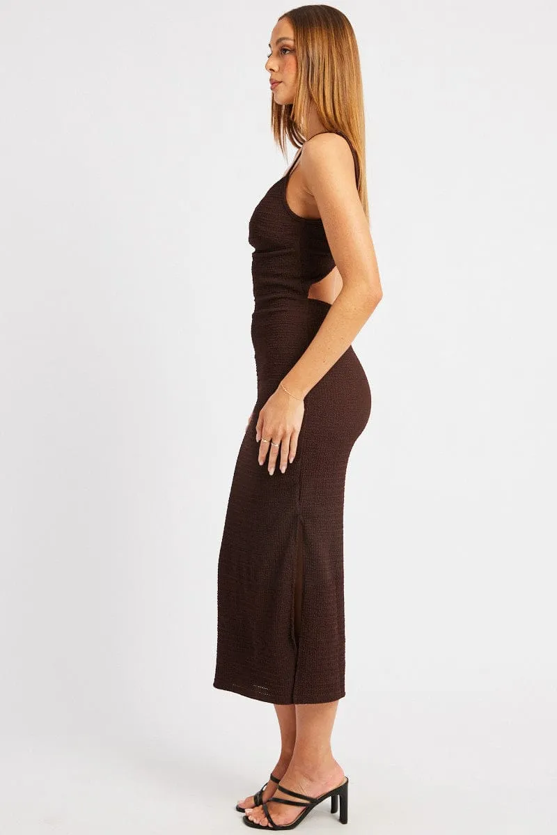Brown Bodycon Dress Singlet Textured Midi Accessory Fashion ComfortStretch