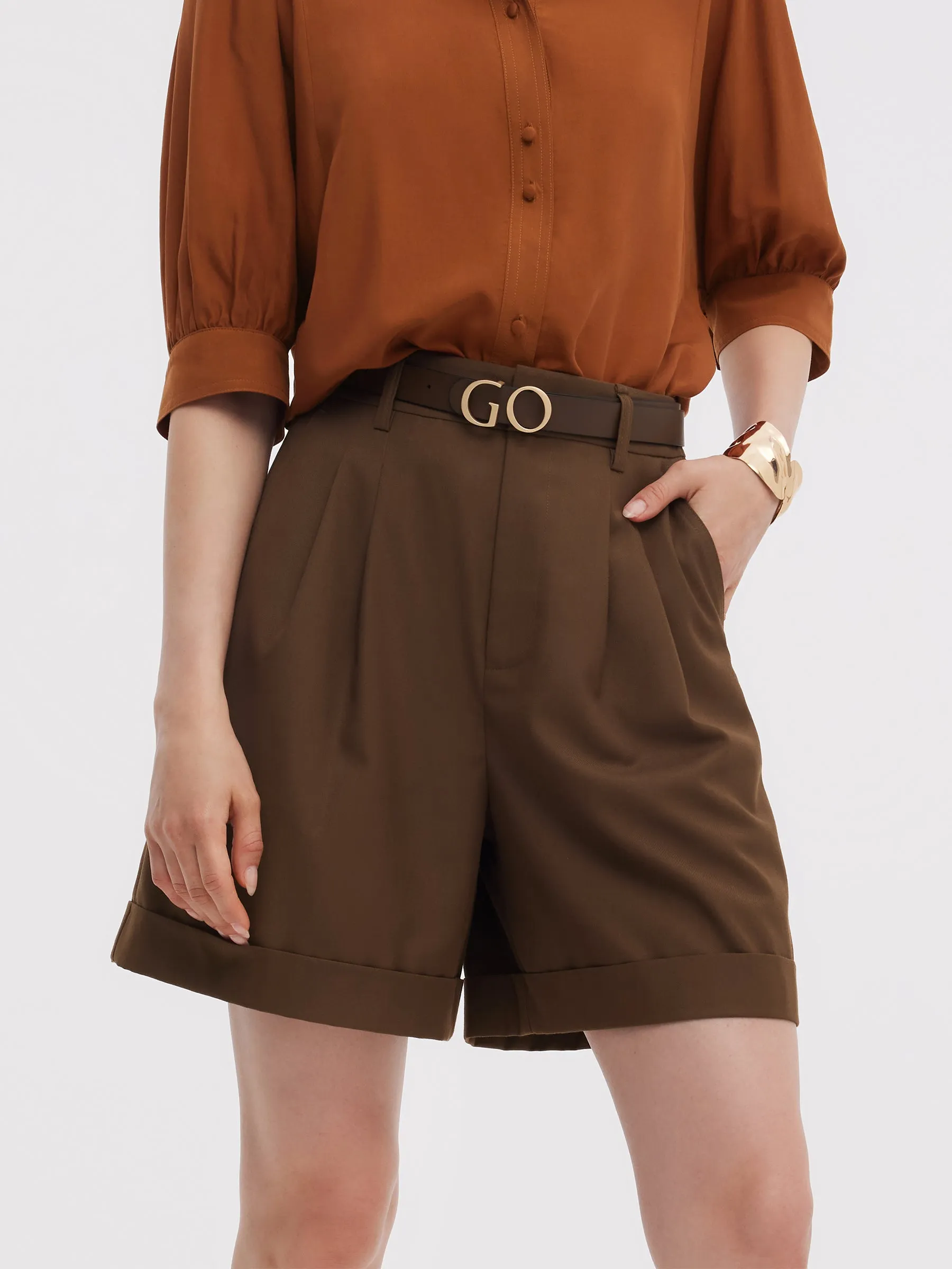 Loose Fit A-Line Women Shorts Street Mood Microfiber Blend Fabric