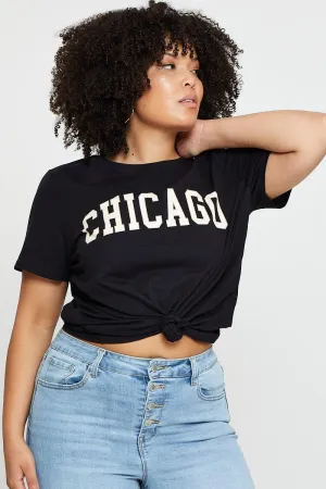 Reversible Design Concept School Uniform Black Graphic T-shirt Chicago Crew Neck Short Sleeve
