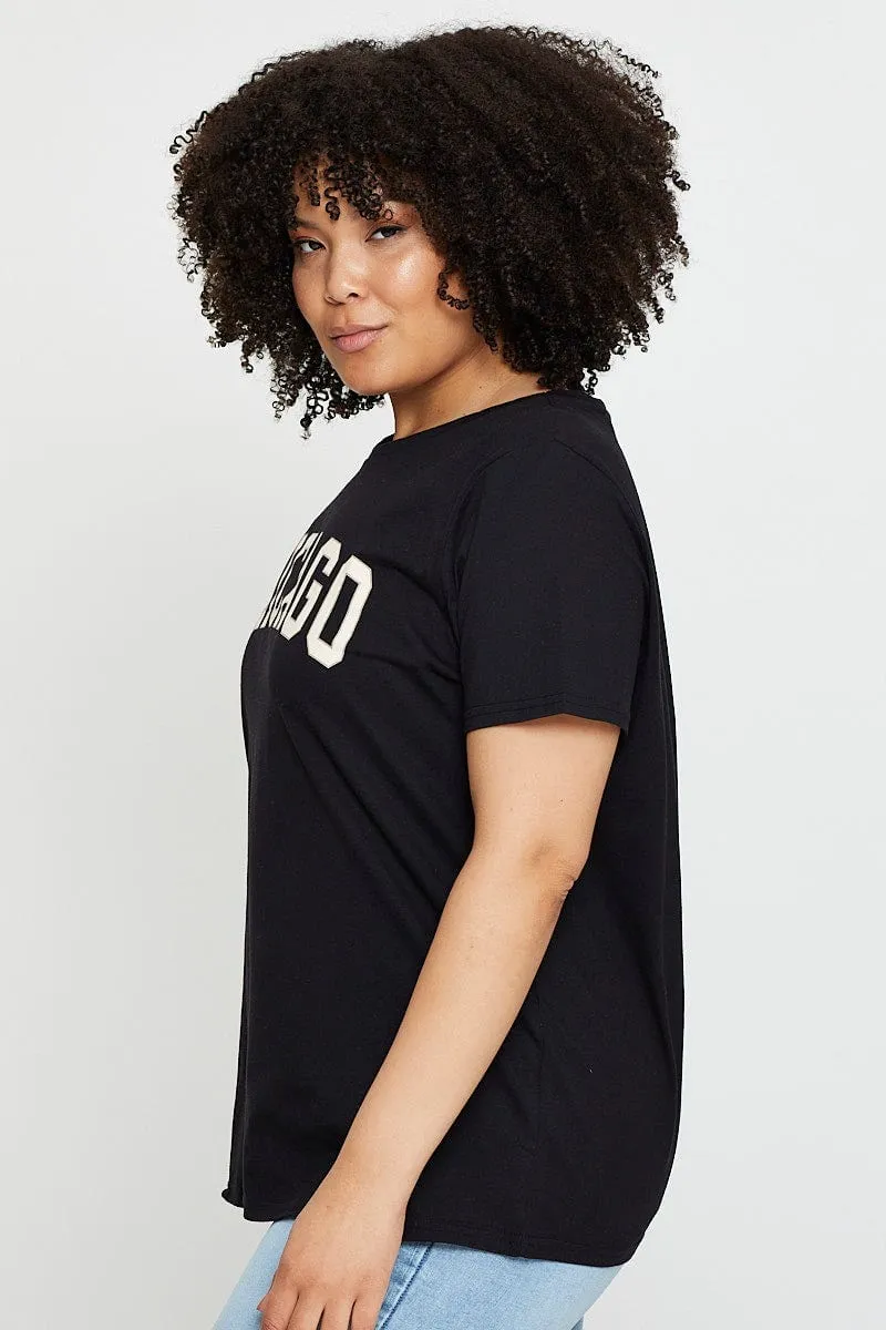 Black Graphic T-shirt Chicago Crew Neck Short Sleeve Luxury clothing