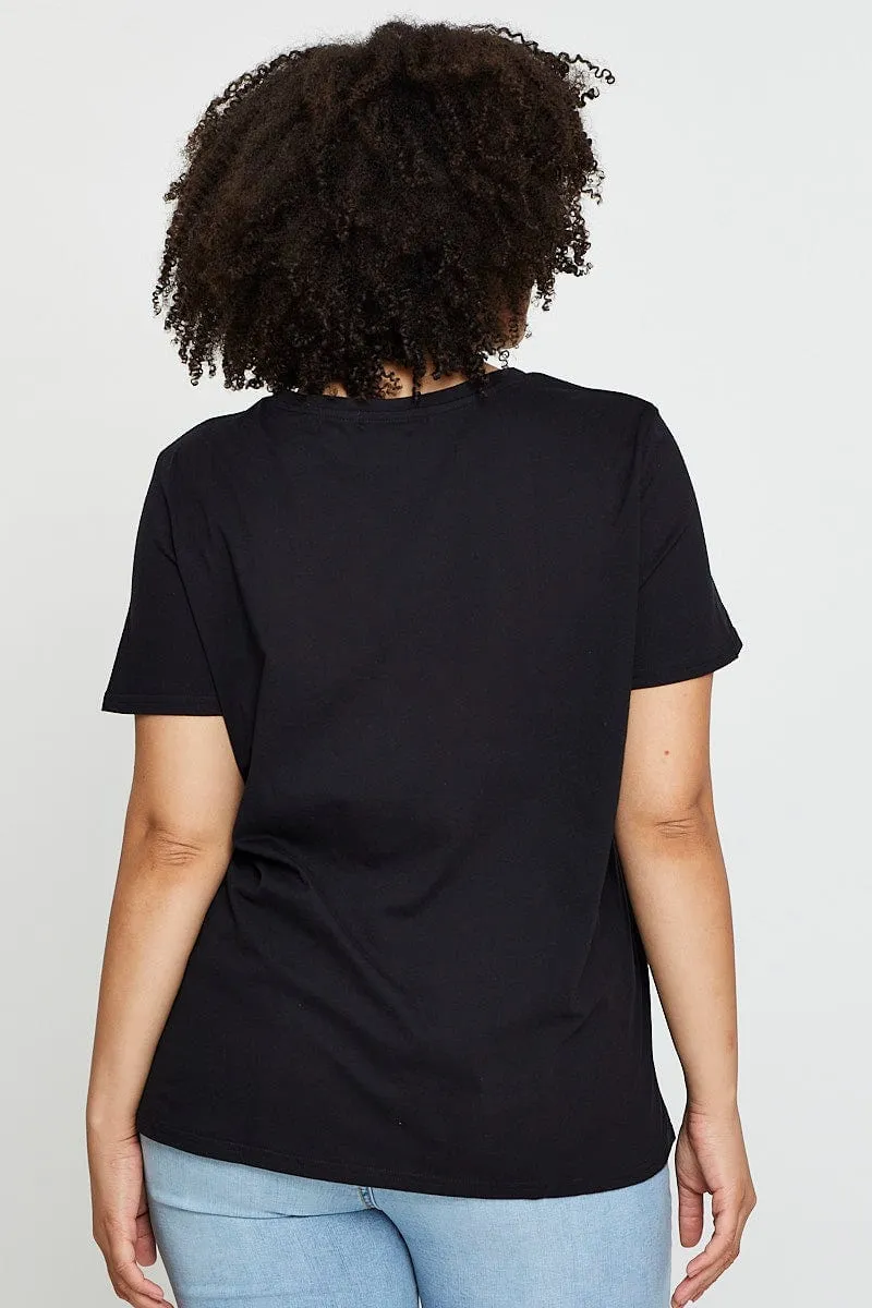 Black Graphic T-shirt Chicago Crew Neck Short Sleeve Wrinkle Resistant
