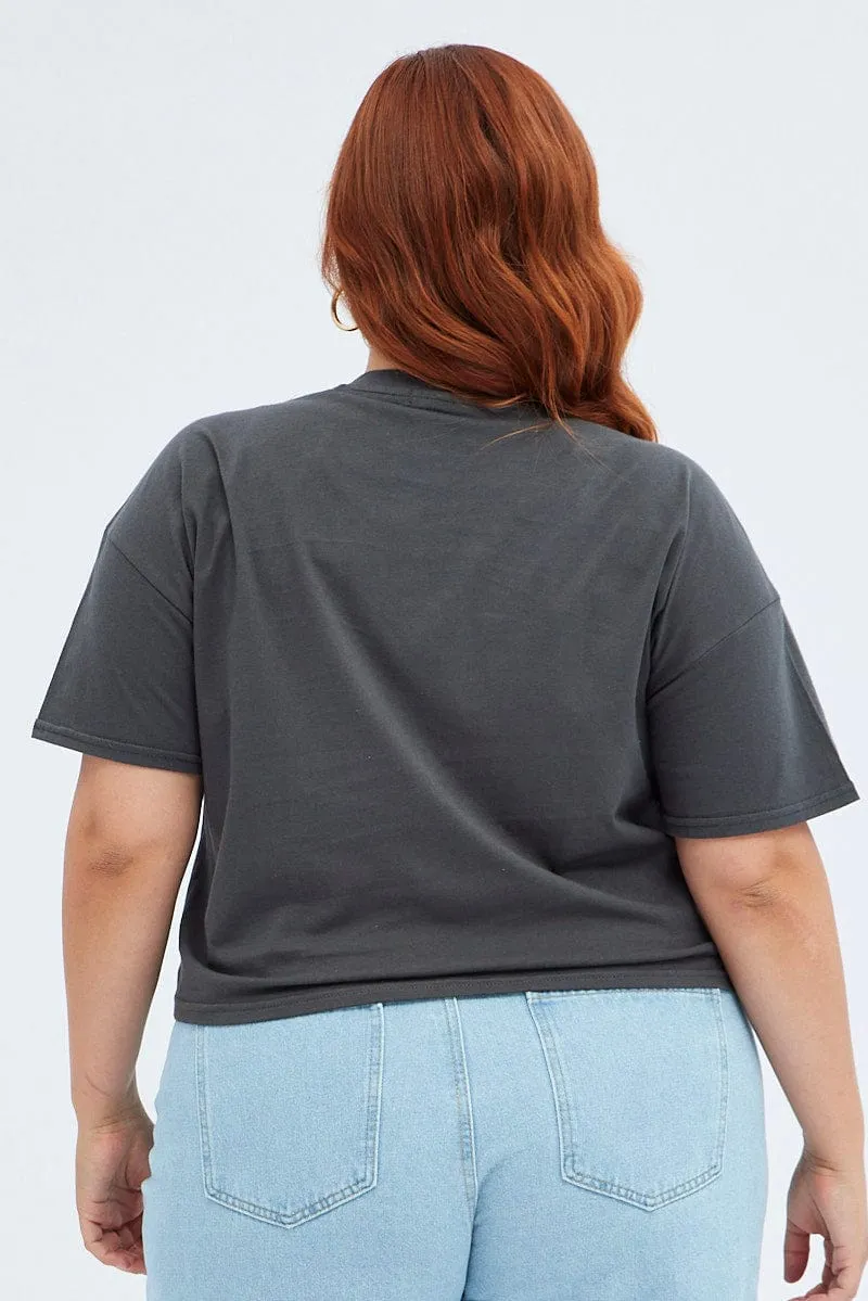 Grey Graphic T-shirt Feather Eagle Crop Cotton Timeless and Chic NoSideSeam