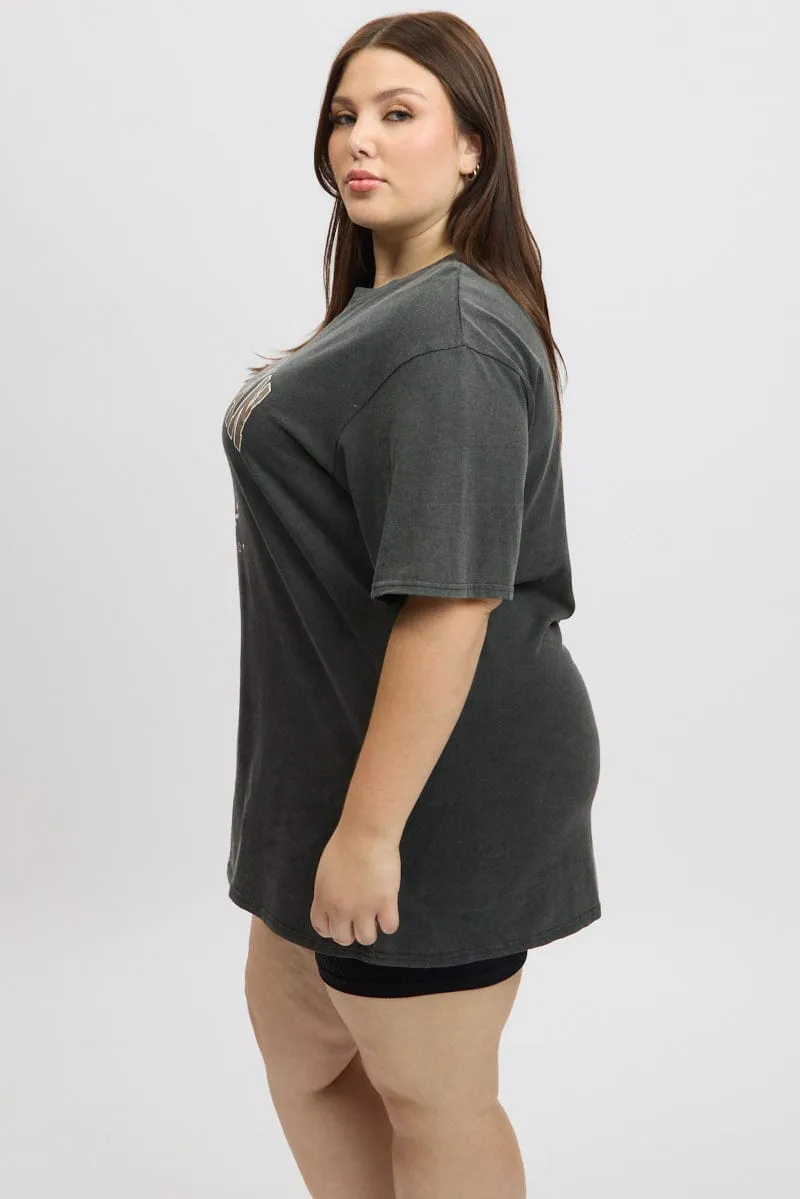 Moisture Control Fabric Stain Resistant Grey Graphic T-shirt Short Sleeve Crew Neck