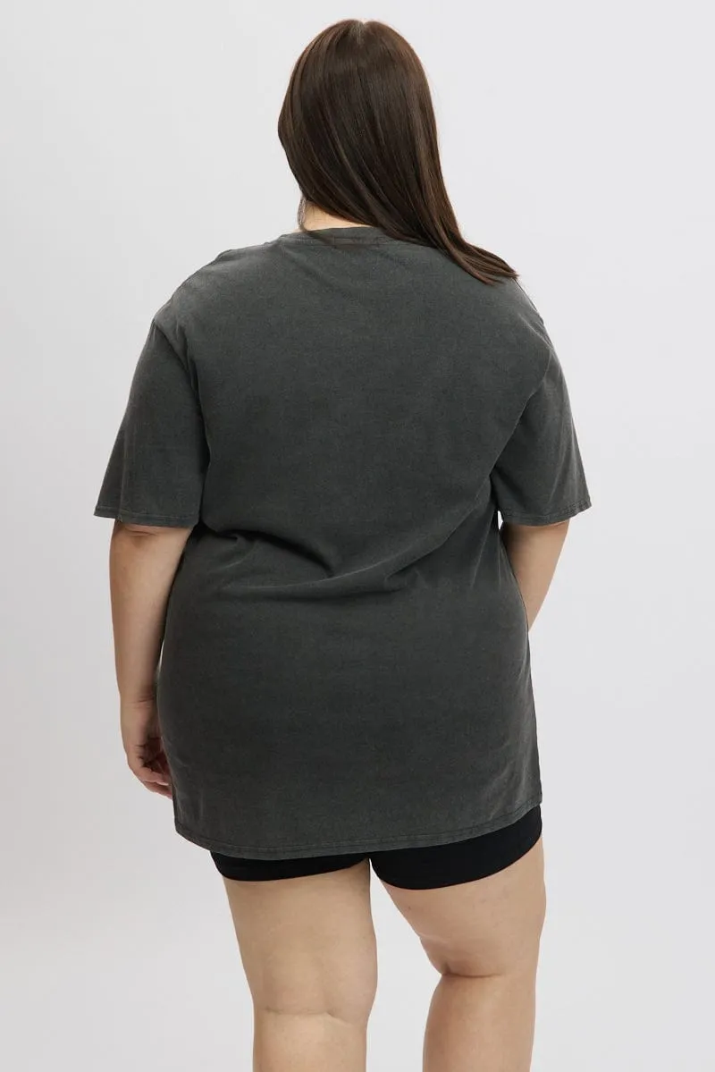 Grey Graphic T-shirt Short Sleeve Crew Neck Fashionable