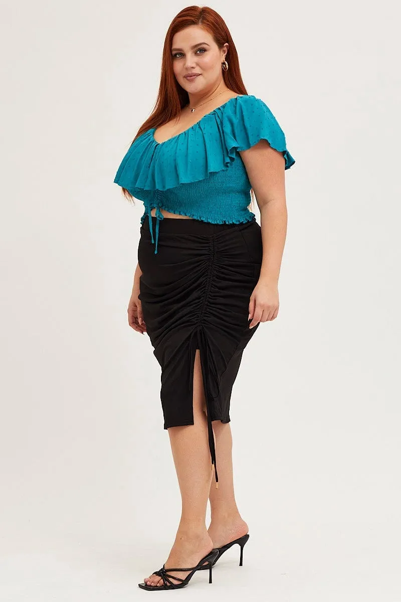Black Jersey Ruched Split Skirt Lined interior Urban Fashion