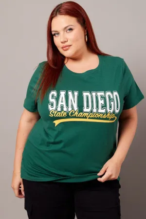 Antibacterial Treatment Green Graphic T-shirt Short Sleeve Crew Neck