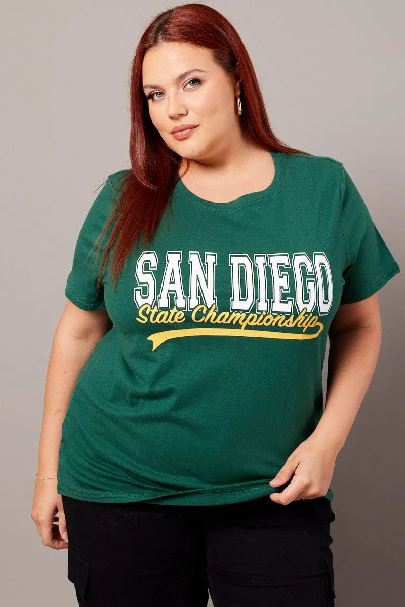 Antibacterial Treatment Green Graphic T-shirt Short Sleeve Crew Neck