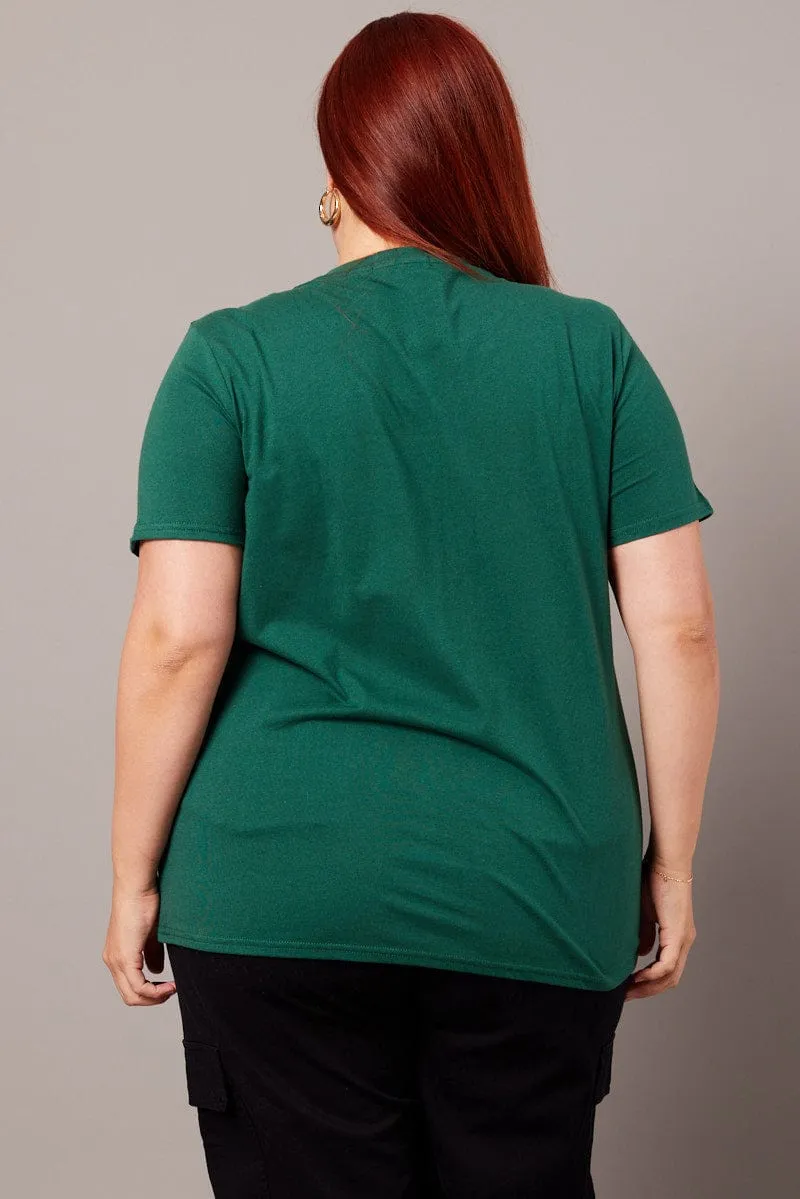 Breathable fabric Green Graphic T-shirt Short Sleeve Crew Neck