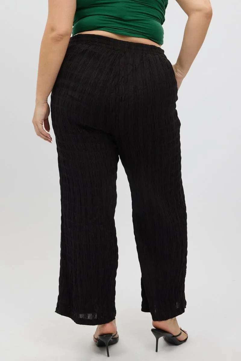 Cozy Touch Black Crinkle Texture Wide Leg Pants