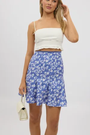 Blue Ditsy Midi Godet Skirt Lined interior All Day Comfort