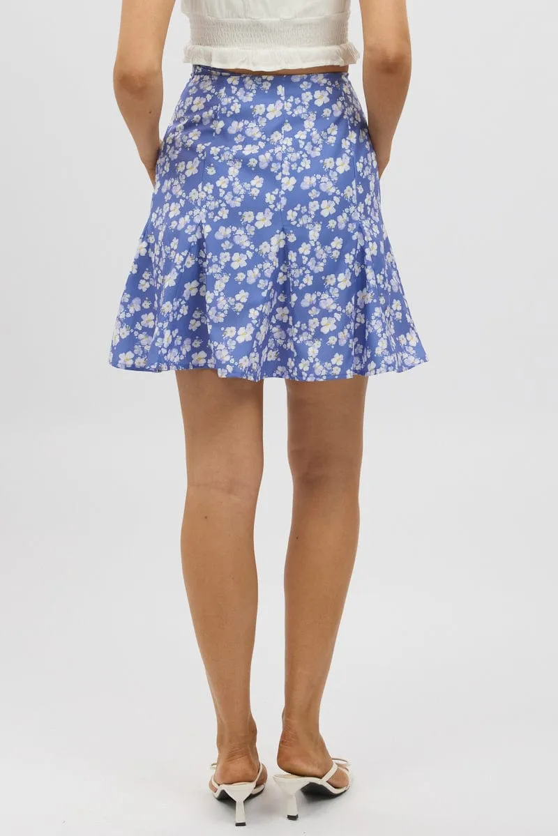 Versatile Fit Blue Ditsy Midi Godet Skirt