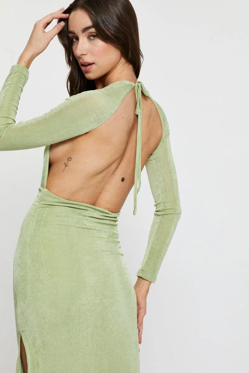 AbrasionResistant Weather resistant Green Bodycon Dress Long Sleeve Evening