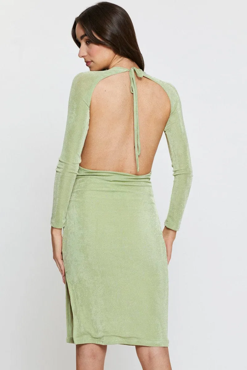 Green Bodycon Dress Long Sleeve Evening Daily Wear