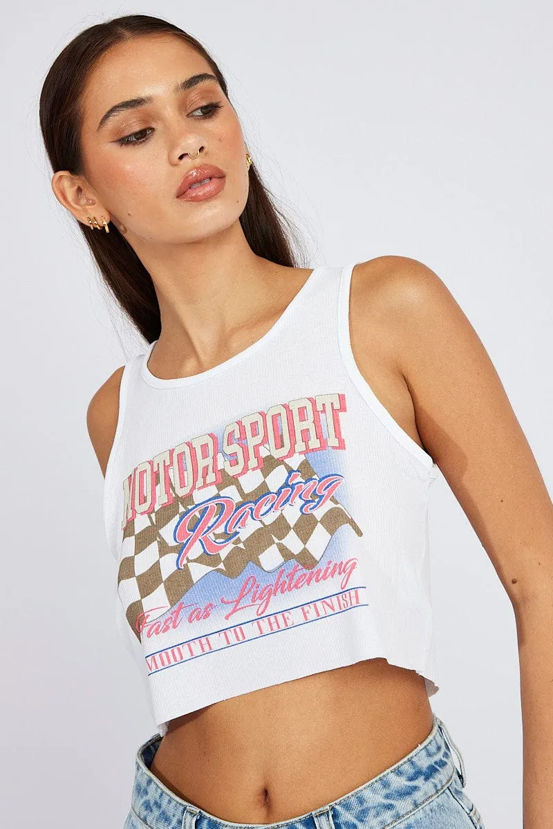 SmoothFinish White Graphic Tank Sleeveless