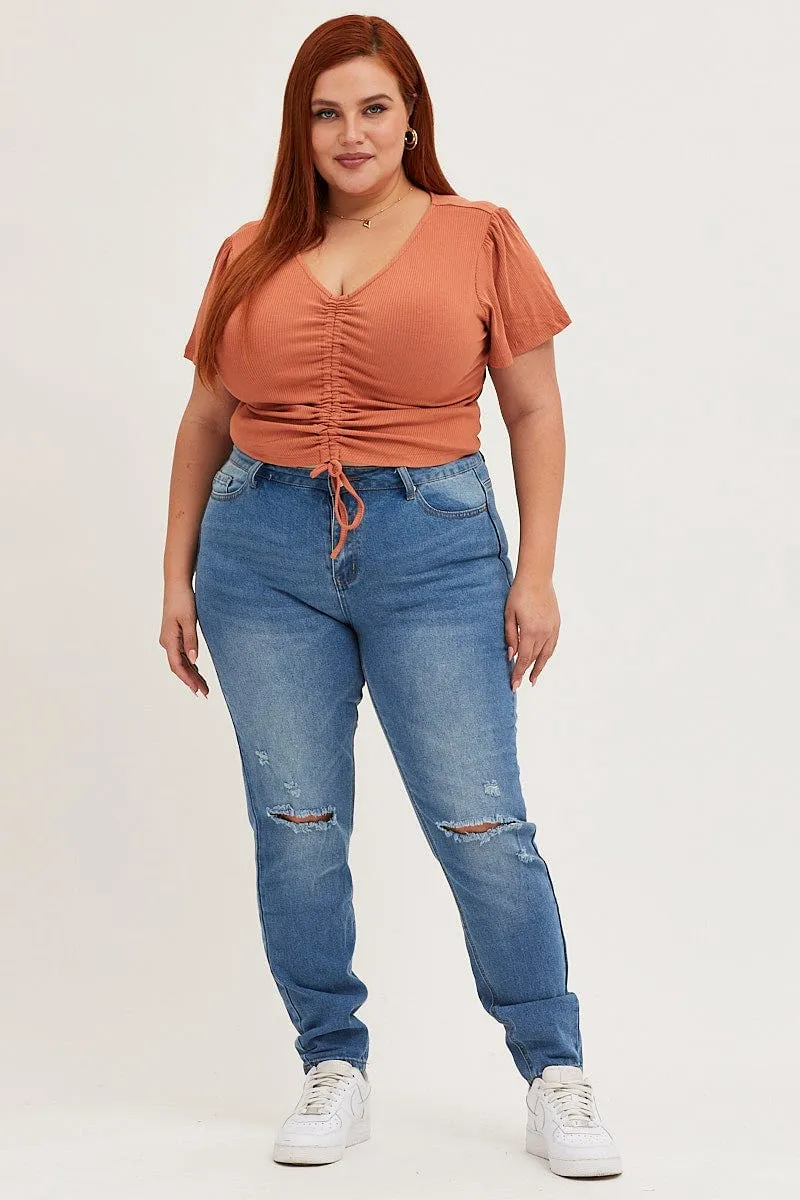Couple Look Modern Blue High Rise Rip Denim Jeans