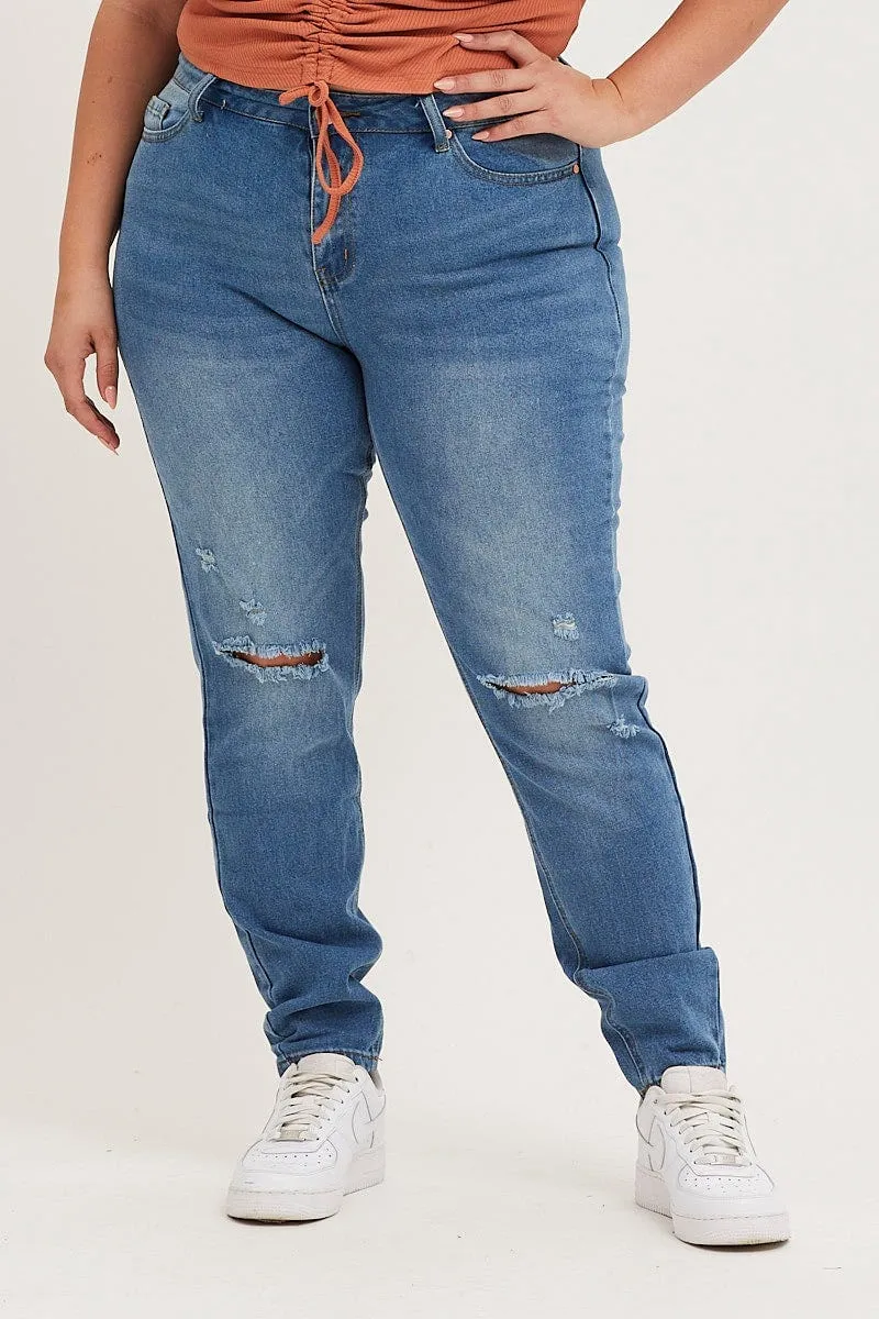 Casual Friday Urban Explorer Stretch Holiday Vibes Streetwear Fan Blue High Rise Rip Denim Jeans
