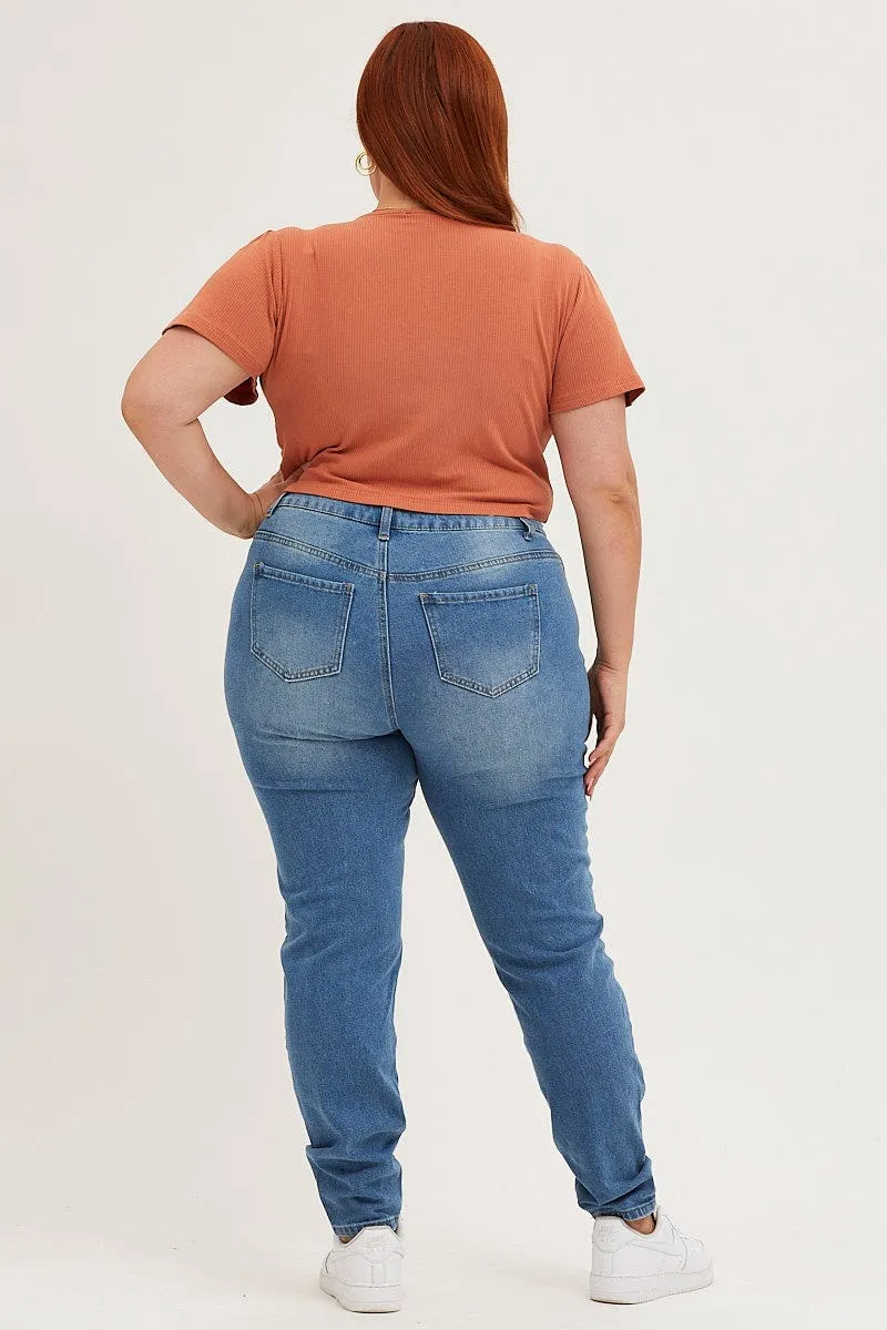 Style Layer Fade Resistant Finish Blue High Rise Rip Denim Jeans
