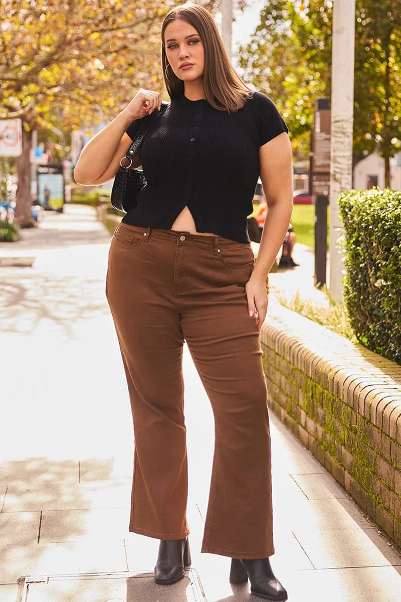 Zero Waste Pattern Design Brown Flare Denim Jeans High Rise