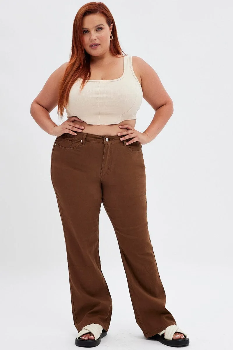 Brown Flare Denim Jeans High Rise Outfit Routine All Fit Use