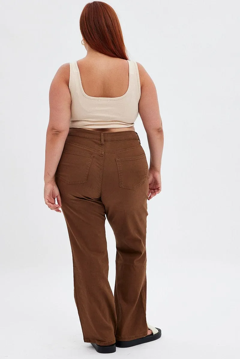 Brown Flare Denim Jeans High Rise Loose Smooth Shopping Day Fits Everyone