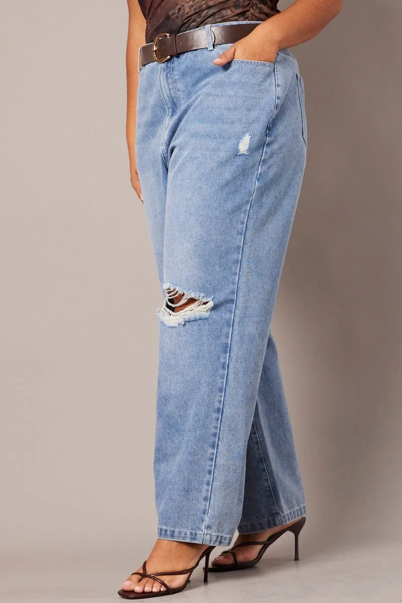 Denim Straight Jeans Mid Rise Tapered leg Street Cool