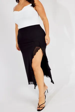 Black Mesh Frill Panel Skirt Reinforced Seams