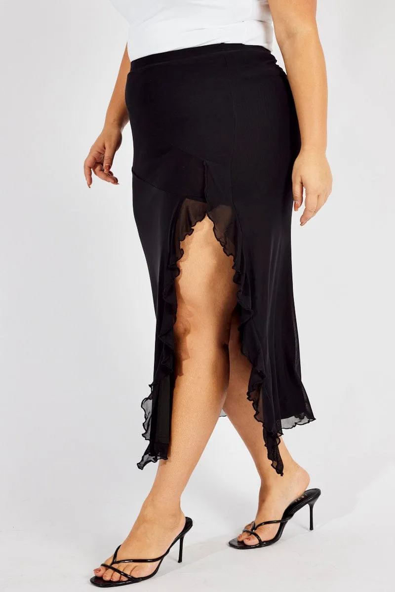 Chic Look Gathered waist Black Mesh Frill Panel Skirt