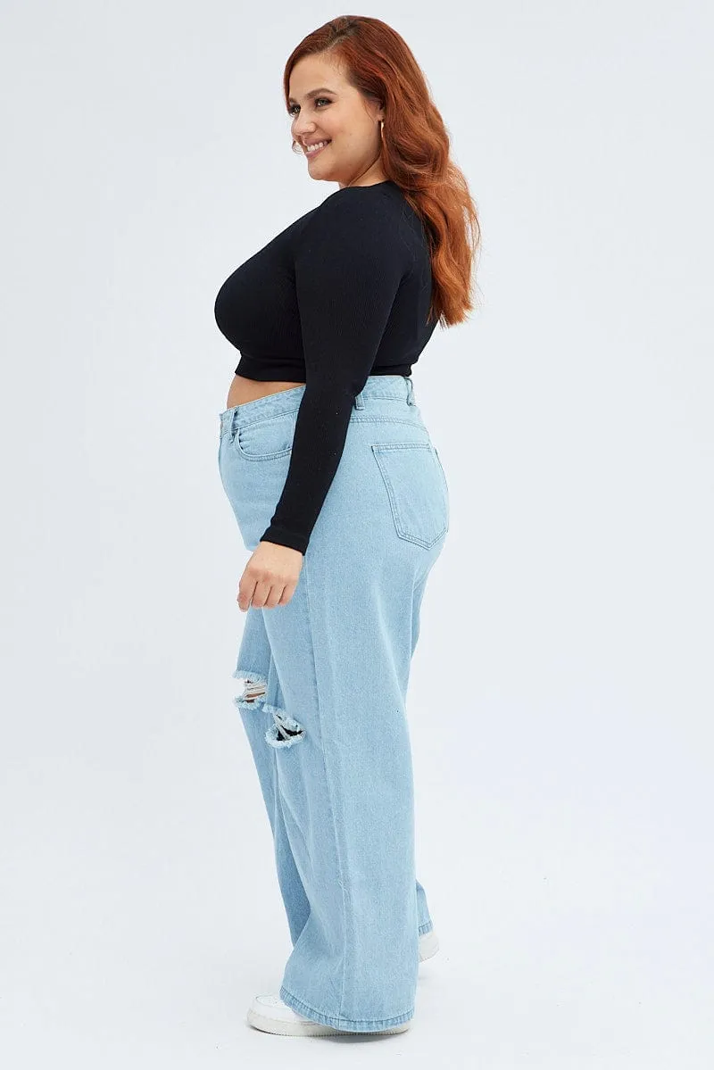 Denim Baggy Denim Jeans High Rise Day Wear Easy Wearing