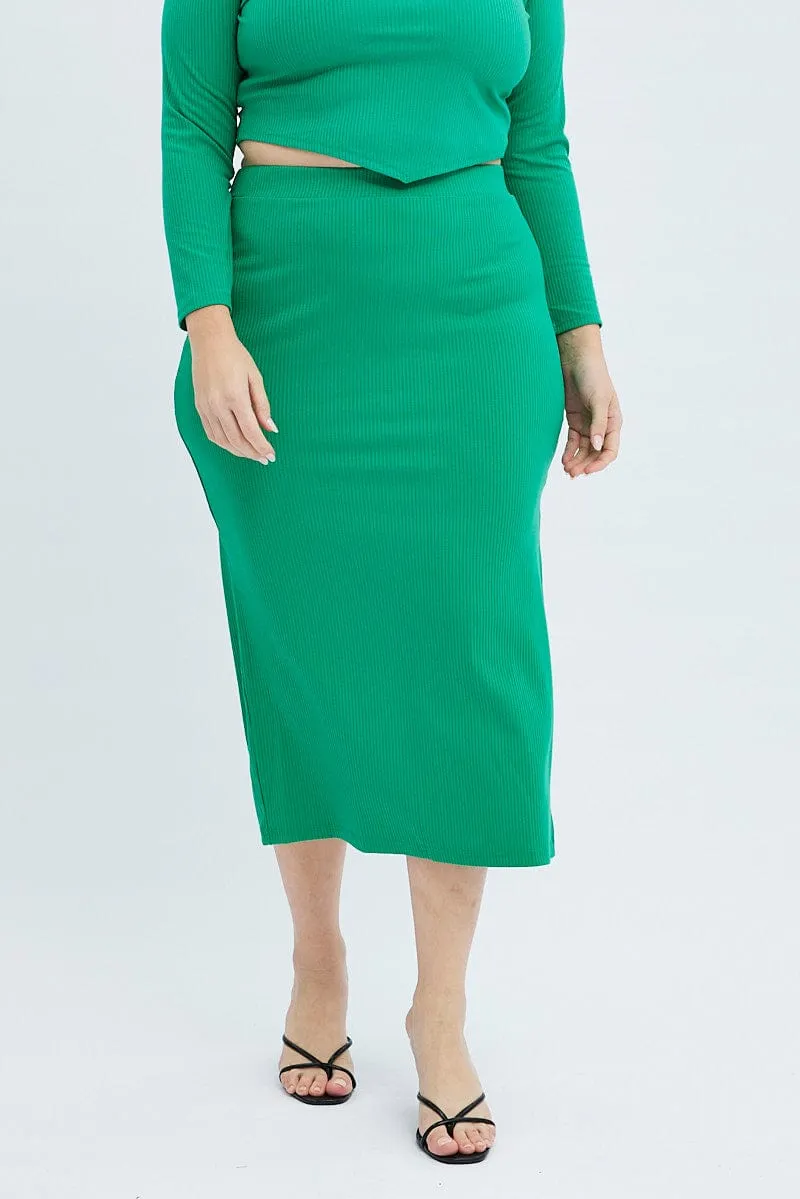 Recycled Material Green Midi Skirt Rib Jersey Bodycon