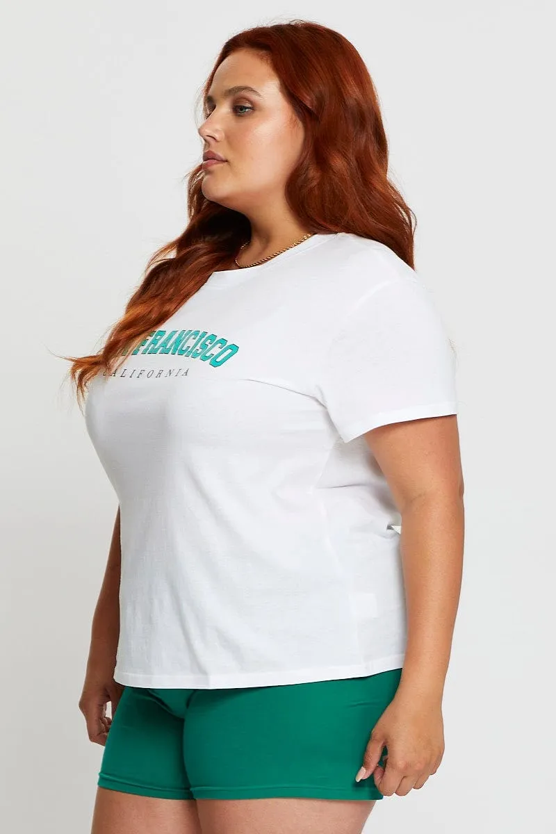SlimFitDesign White Sleeve T-shirt San Francisco Embroidered Short