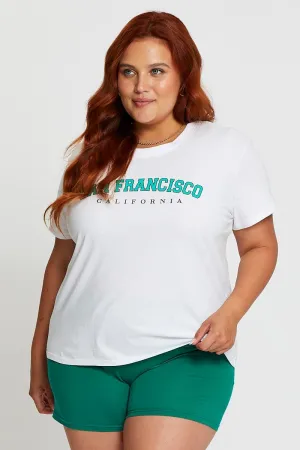 LightweightBlend Casual Layering Wear White Sleeve T-shirt San Francisco Embroidered Short