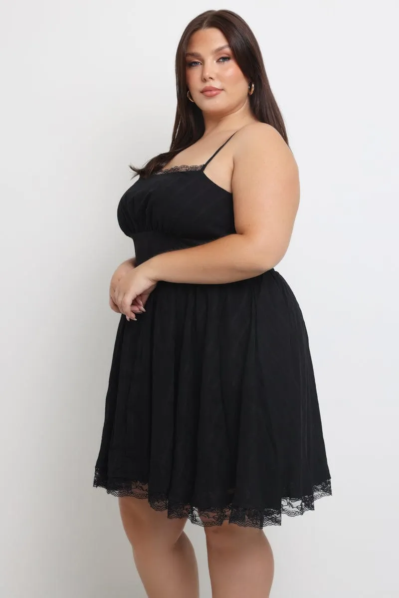 Black Lace Trim Mini Dress Catch Eyes Floral design