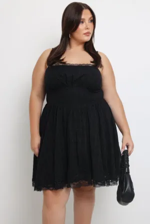 Black Lace Trim Mini Dress Weekend Style Look Scalloped Edge Detailing