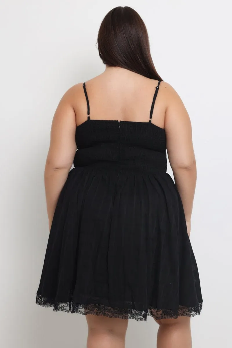 Black Lace Trim Mini Dress Classic cute short dress