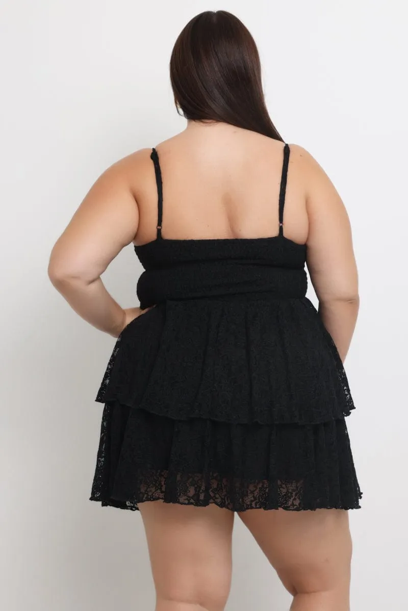 High Breathability Anti Static Material Black Lace Corset Mini Dress