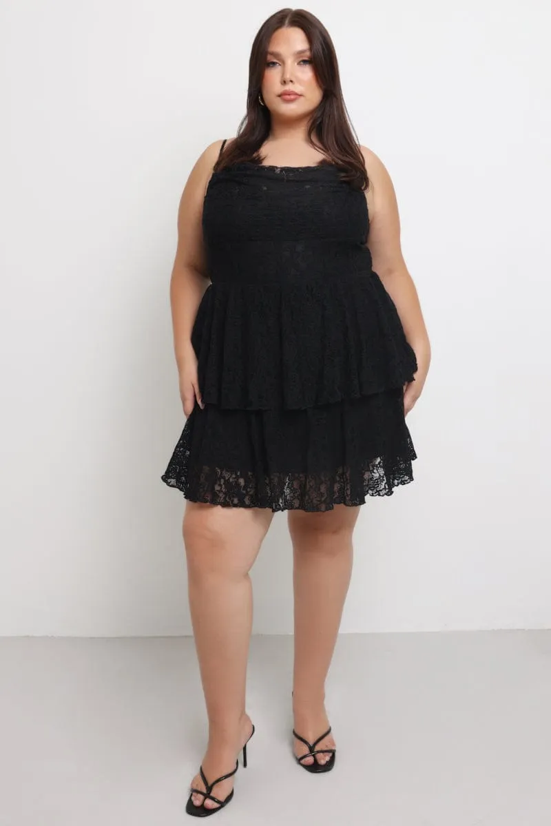 Trendy Wearable Black Lace Corset Mini Dress