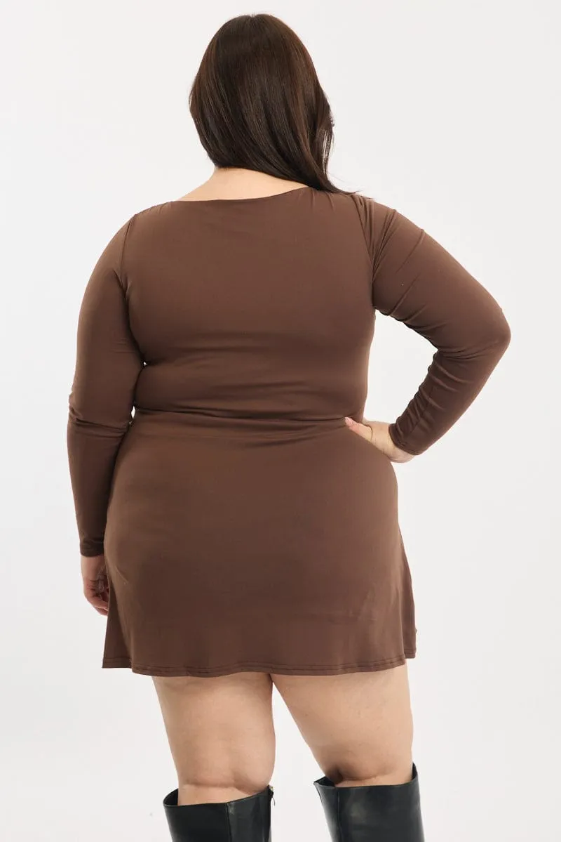 Scene Flash Brown Mini Dress Long Sleeve A-line