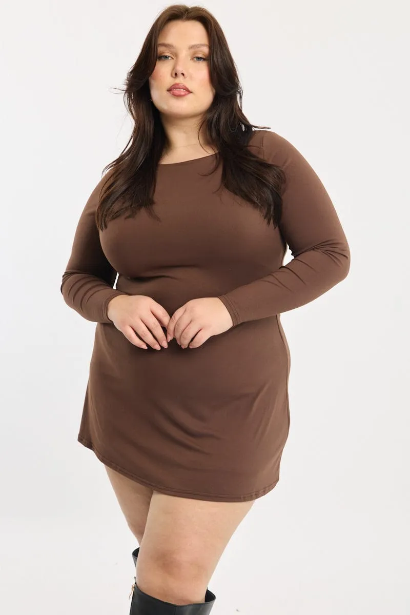Brown Mini Dress Long Sleeve A-line Star Rush Elegant mini with floral prints