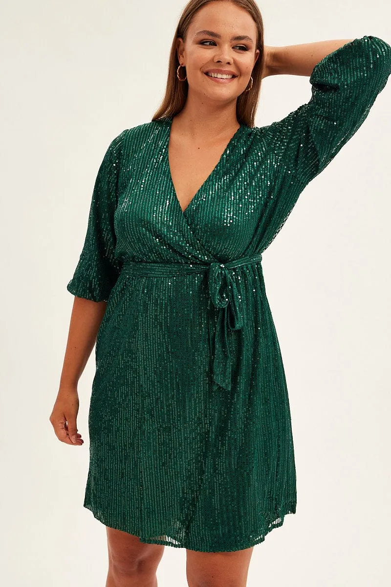 Star Heat Odor Resistant Green Metallic Sequin Mini Dress