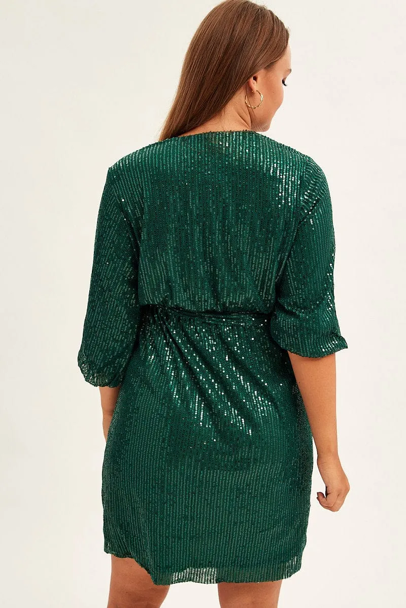 Green Metallic Sequin Mini Dress Pop Star Stage Hot
