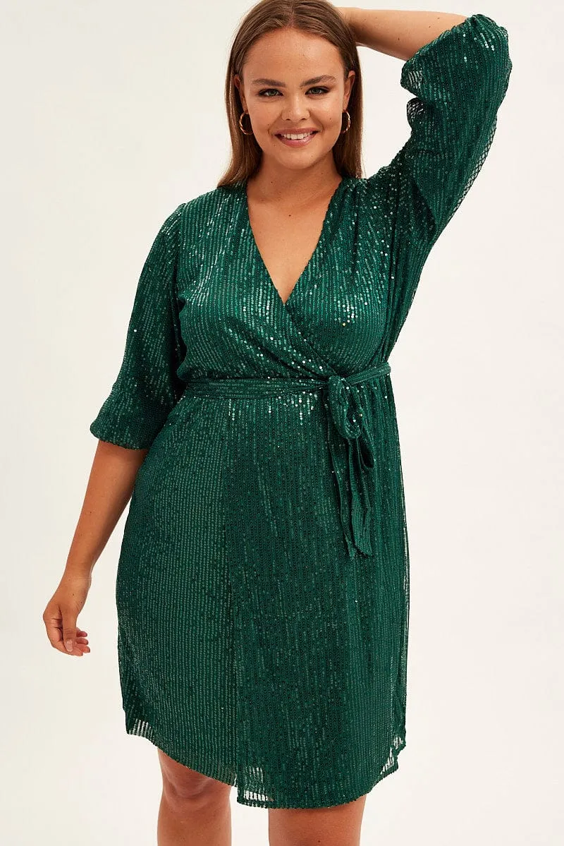 Playful Look Stage Mode Green Metallic Sequin Mini Dress