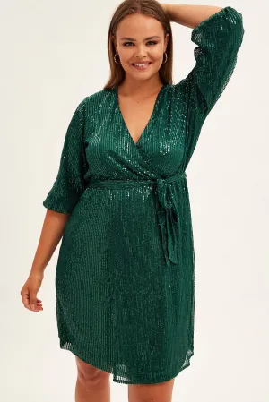 Playful Look Stage Mode Green Metallic Sequin Mini Dress
