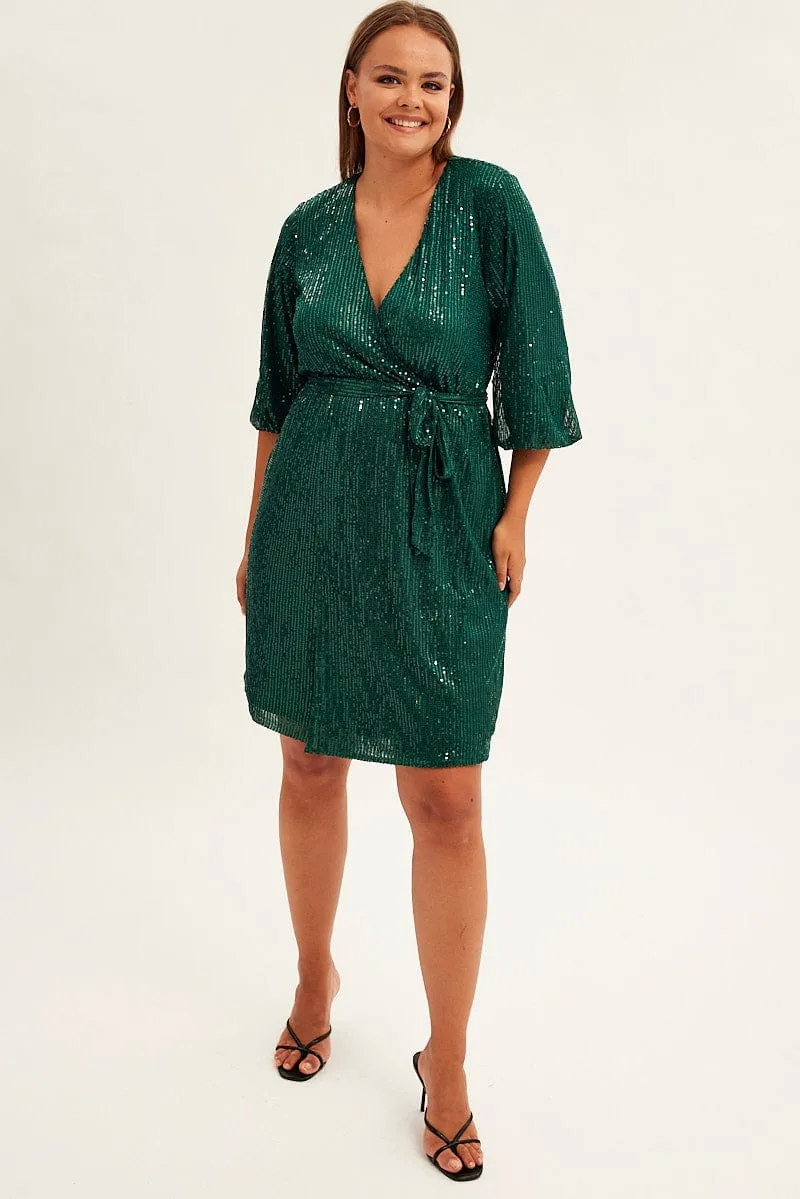 Edge Glow Green Metallic Sequin Mini Dress
