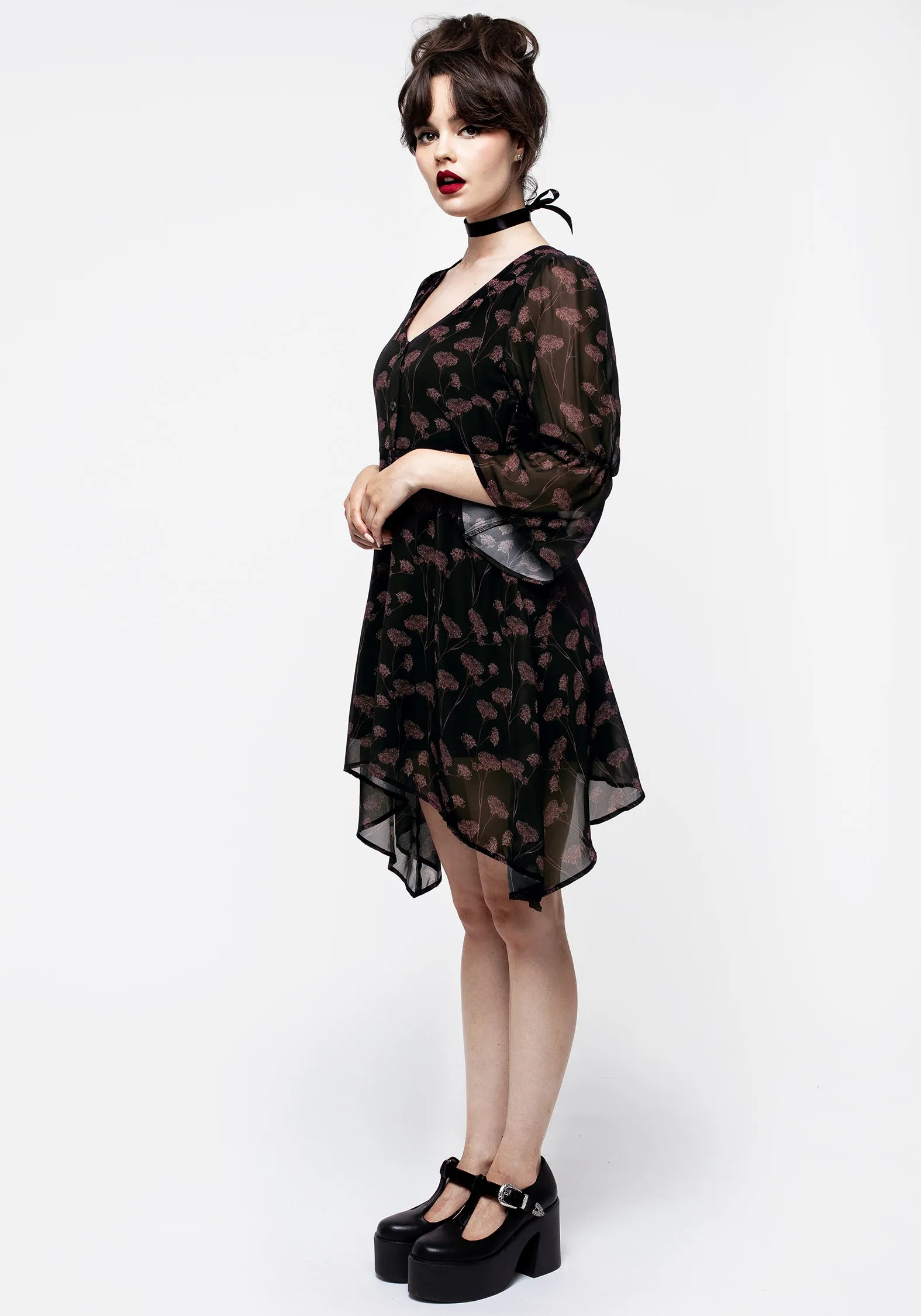 Judas V-Neck Flute Sleeve Mini Shirt Dress Flattering mini dress for all shapes Fun Twist