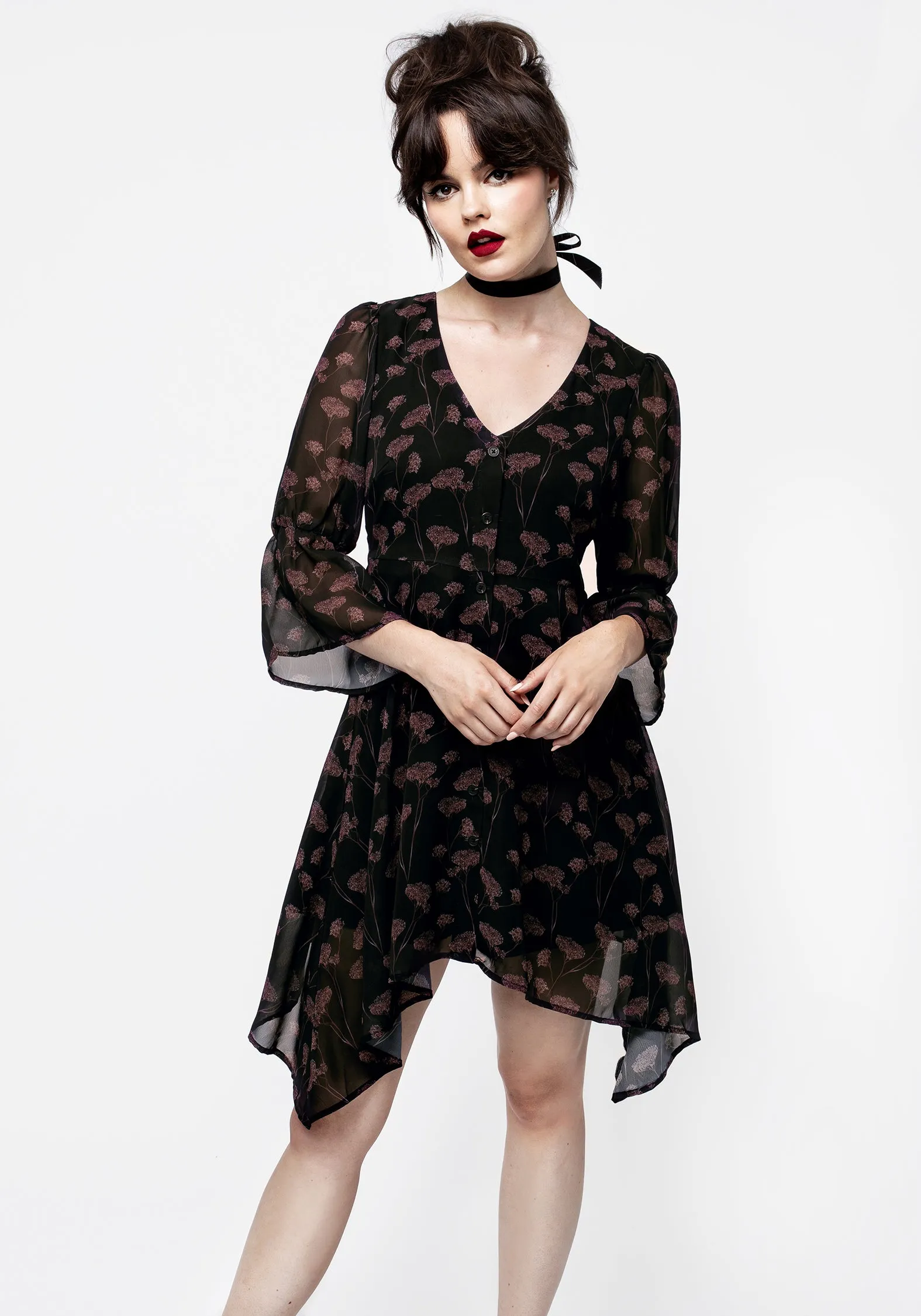Judas V-Neck Flute Sleeve Mini Shirt Dress Trendy Fashion Sexy yet elegant mini